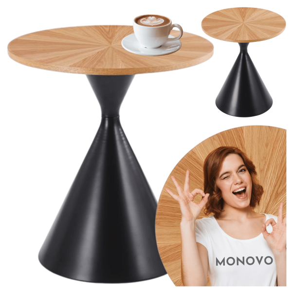 Stolik Kawowy Okrągły do Salonu 50 cm Dąb Naturalny Loft Czarna Noga Ława do Salonu LEO