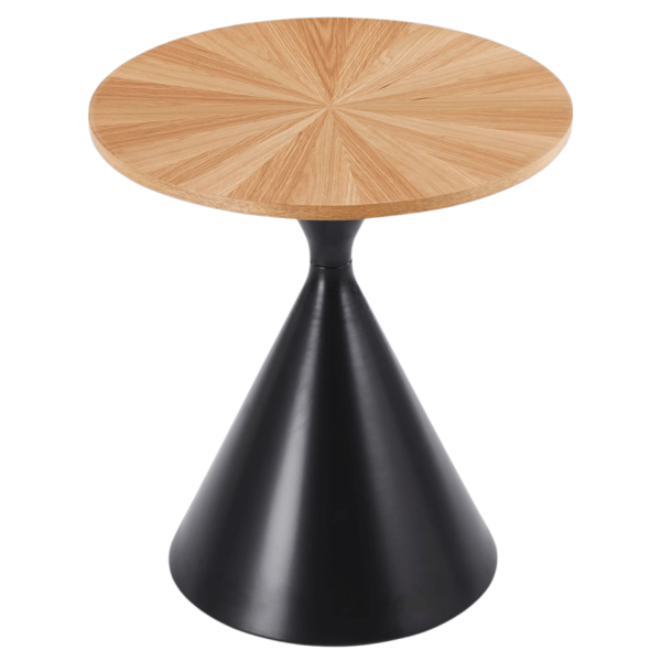 Stolik Kawowy Okrągły do Salonu 50 cm Dąb Naturalny Loft Czarna Noga Ława do Salonu LEO