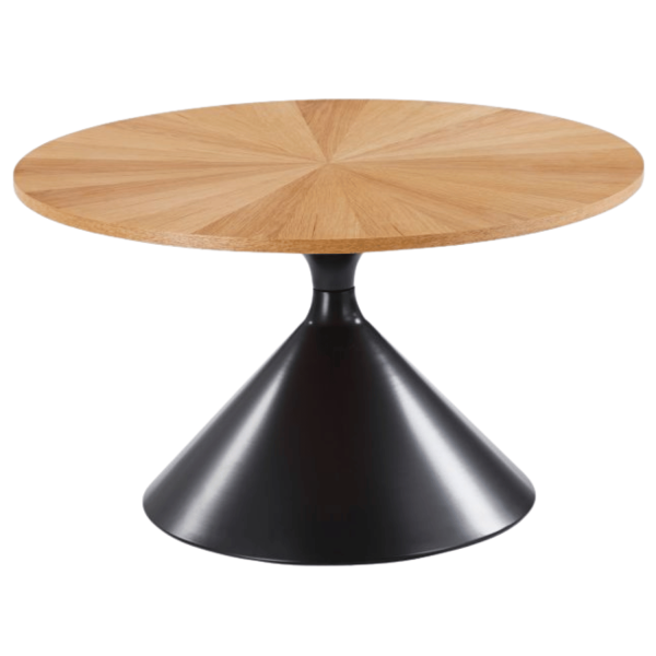 Stolik Kawowy Okrągły do Salonu 70 cm Dąb Naturalny Loft Czarna Noga Ława do Salonu LEO