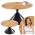 Stolik Kawowy Okrągły do Salonu 70 cm Dąb Naturalny Loft Czarna Noga Ława do Salonu LEO