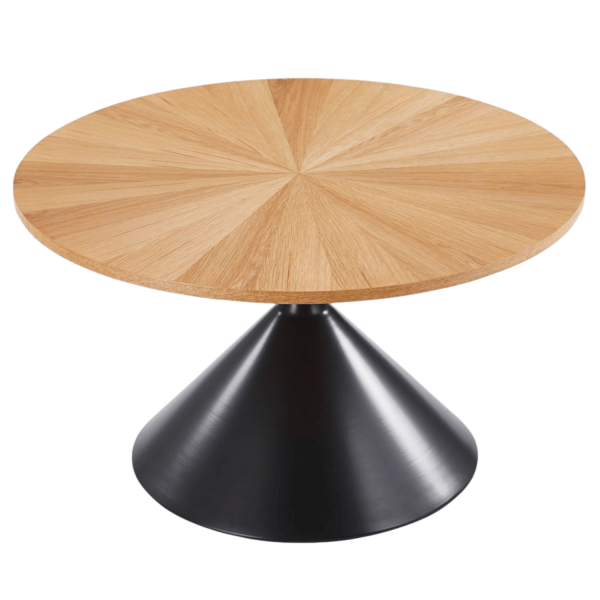 Stolik Kawowy Okrągły do Salonu 70 cm Dąb Naturalny Loft Czarna Noga Ława do Salonu LEO