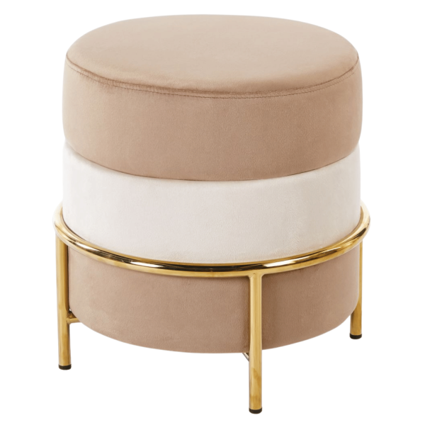 Pufa do Salonu Tapicerowana Welurowa Beżowa Cappuccino Velvet Glamour Złote Nogi Chrom SABRINA