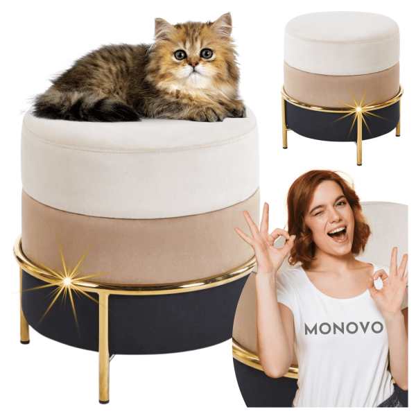 Pufa do Salonu Tapicerowana Welurowa Cappuccino Biała Czarna Velvet Glamour Złote Nogi Chrom SABRINA