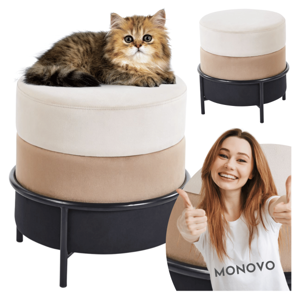 Pufa do Salonu Tapicerowana Welurowa Cappuccino Biała Czarna Velvet Glamour Czarne Nogi SABRINA