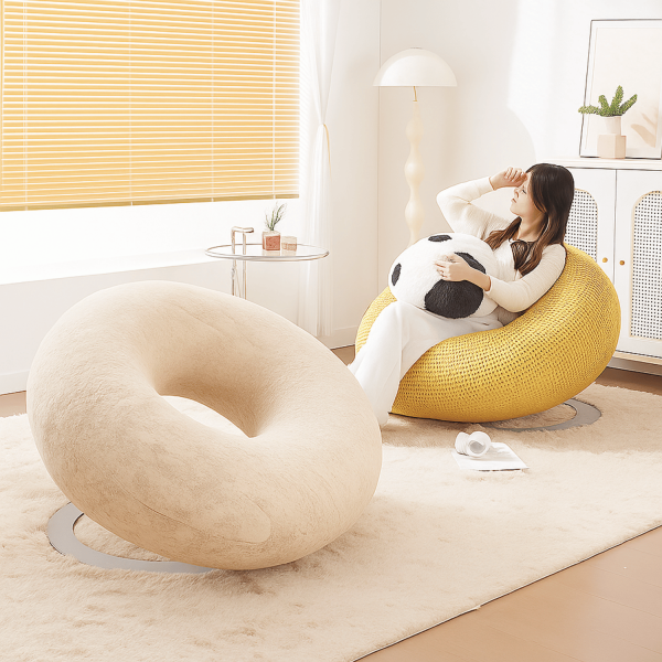 Kremowy Nowoczesny Fotel Wypoczynkowy Designerski do Cukierni Restauracji Jasny Beż Ecru Stylowy DONUT