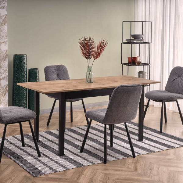 Industrialny Stół Rozkładany do Salonu Jadalni Loft 124-168x74 GREG Dąb Wotan Czarny Halmar