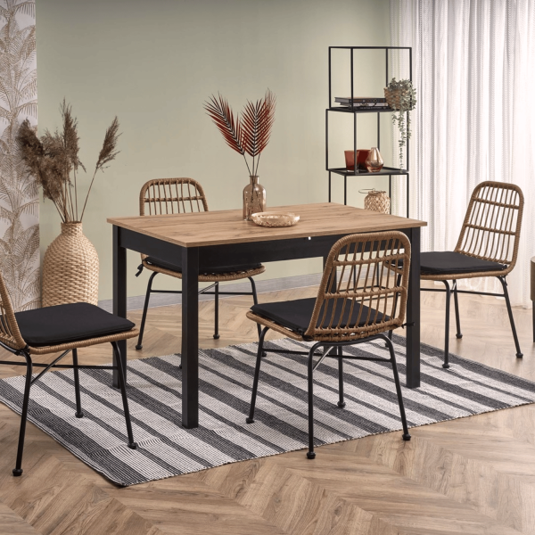 Industrialny Stół Rozkładany do Salonu Jadalni Loft 124-168x74 GREG Dąb Wotan Czarny Halmar