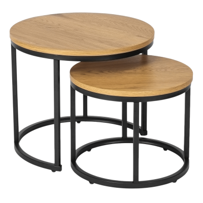 Industrialny Zestaw 2 Stolików Kawowych 2x Okrągły Stolik Kawowy do Salonu Loft Dąb Złoty Czarny OREO Halmar