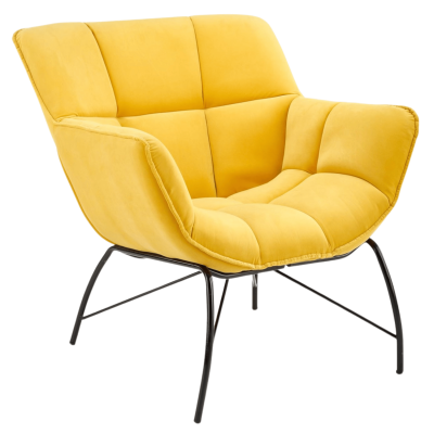 Fotel Wypoczynkowy do Salonu Pokoju Loft BELTON Żółty Pikowany Welur