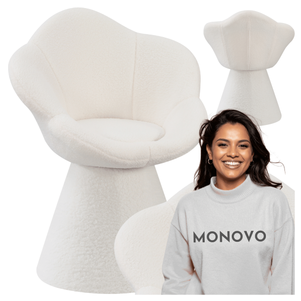Designerskie Krzesło Minimalistyczne Tapicerowane Nowoczesne Baranek Biały Kremowy Ecru JASMINE