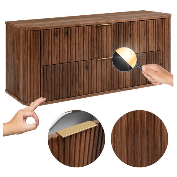 Nowoczesna Szafka Dąb Orzech do Łazienki Wisząca 120 cm pod Umywalkę Retro ELEGANCE