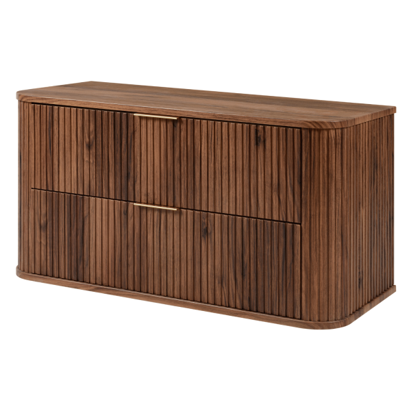 Elegancka Wisząca Szafka Dąb Orzech do Łazienki 100 cm pod Umywalkę Ryflowana Stylowa ELEGANCE