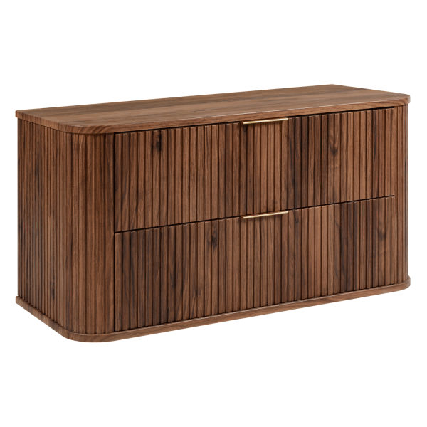 Elegancka Wisząca Szafka Dąb Orzech do Łazienki 100 cm pod Umywalkę Ryflowana Stylowa ELEGANCE
