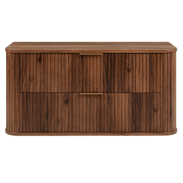 Elegancka Wisząca Szafka Dąb Orzech do Łazienki 100 cm pod Umywalkę Ryflowana Stylowa ELEGANCE