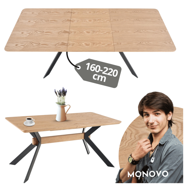 Industrialny Stół Rozkładany do Jadalni Salonu Loft Metalowe Nogi 160-220x90 Dąb Naturalny BACARDI Halmar