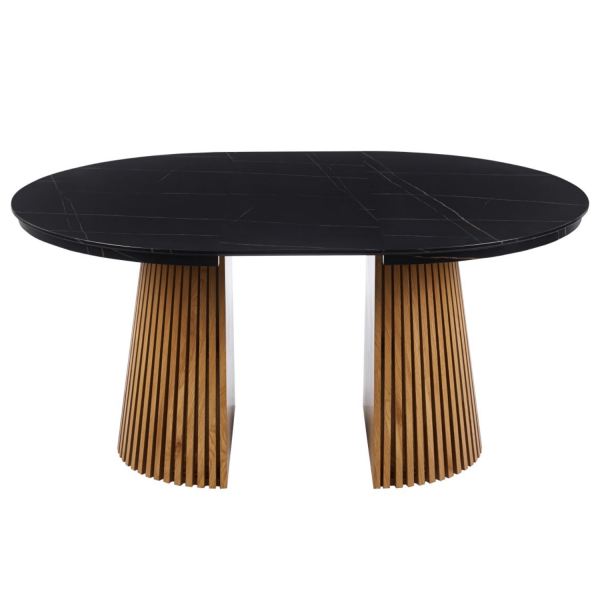 Okrągły Stół Rozkładany do Salonu Jadalni 120-160/200 cm Lamele Dąb Czarny Marmur ROND