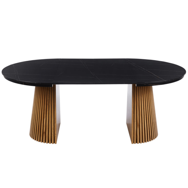 Okrągły Stół Rozkładany do Salonu Jadalni 120-160/200 cm Lamele Dąb Czarny Marmur ROND