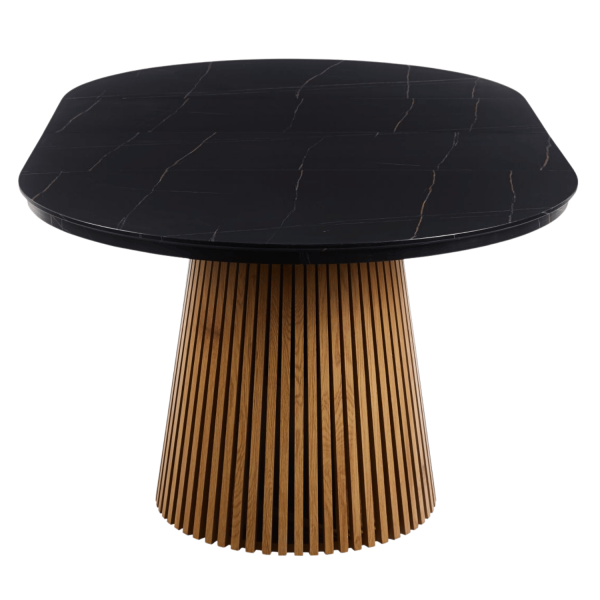 Okrągły Stół Rozkładany do Salonu Jadalni 120-160/200 cm Lamele Dąb Czarny Marmur ROND