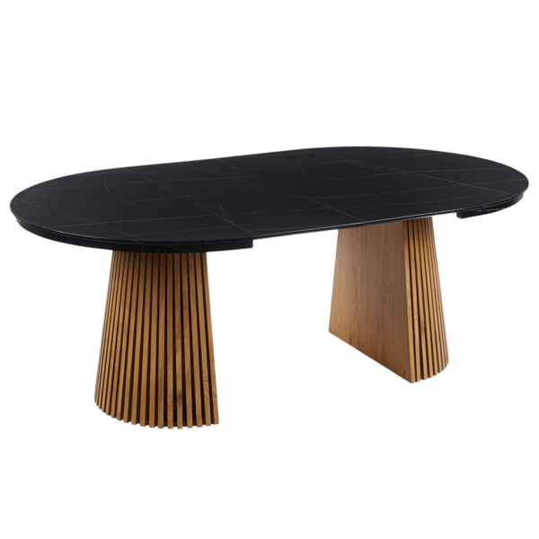 Okrągły Stół Rozkładany do Salonu Jadalni 120-160/200 cm Lamele Dąb Czarny Marmur ROND