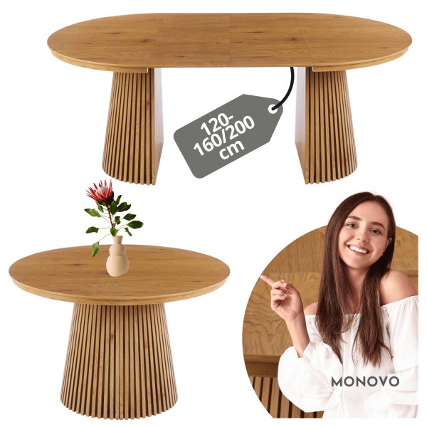 Okrągły Stół Rozkładany do Salonu Jadalni 120-160/200 cm Lamele Dąb ROND