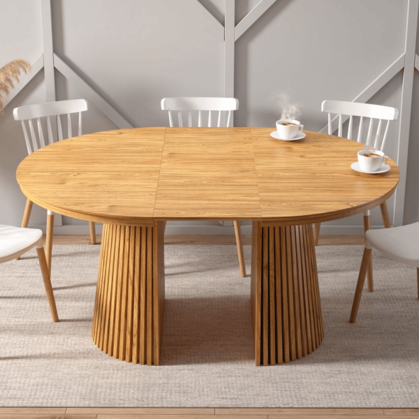 Okrągły Stół Rozkładany do Salonu Jadalni 120-160/200 cm Lamele Dąb ROND