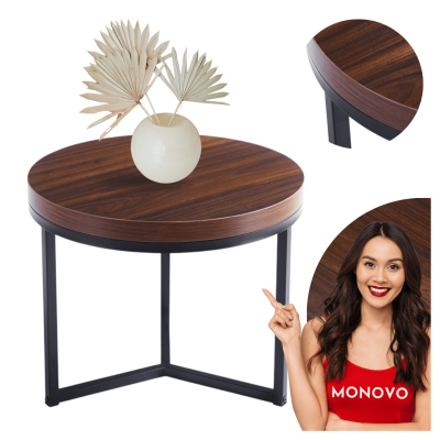 Stolik Kawowy Dekoracyjny do Salonu Okrągły Ciemny Orzech Czarny Loft Ława ROTON