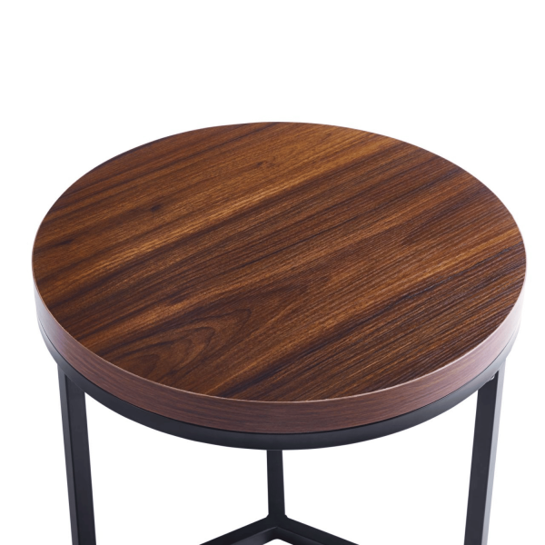 Stolik Kawowy Dekoracyjny do Salonu Okrągły Ciemny Orzech Czarny Loft Ława ROTON