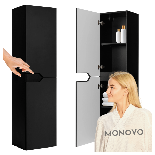 Czarny Słupek 136 cm do Łazienki Matowy Wiszący z Półkami Nowoczesny MODERN