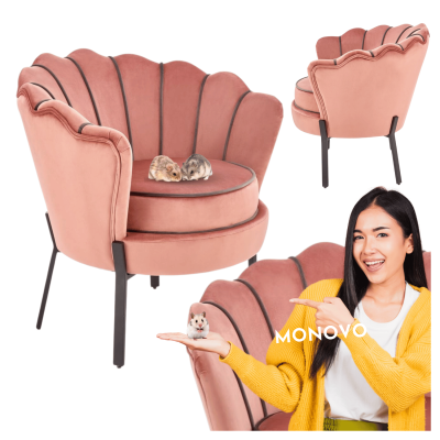 Fotel Muszelka Welurowy Tapicerowany do Salonu Loft Różowy ANGELO