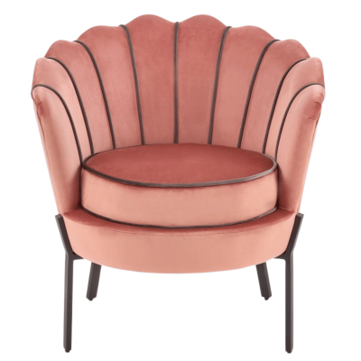 Fotel Muszelka Welurowy Tapicerowany do Salonu Loft Różowy ANGELO
