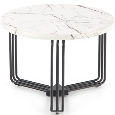 Okrągły Stolik Kawowy ANTICA M Biały Marmur Czarny Metal Halmar Miniatura
