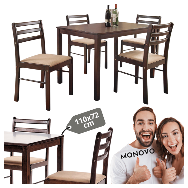 Stół Kuchenny 110x72 z 4 Krzesłami do Kuchni Jadalni Prostokątny Ciemny Brąz Espresso NEW STARTER Halmar