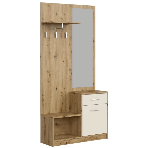 Tradycyjna Szafka z Lustrem i Wieszakami do Przedpokoju Skandynawskie Loft Dąb Artisan Kaszmir PERGO Halmar