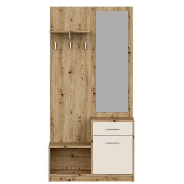 Tradycyjna Szafka z Lustrem i Wieszakami do Przedpokoju Skandynawskie Loft Dąb Artisan Kaszmir PERGO Halmar