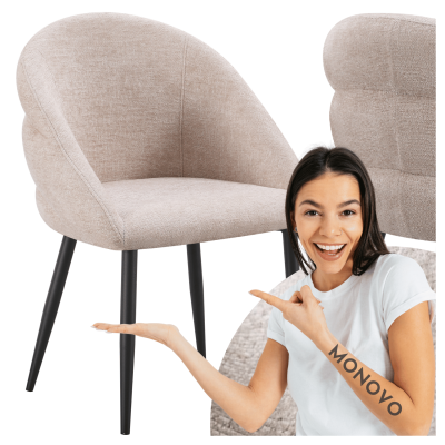 Beżowe Krzesło Tapicerowane Kubełkowe Nowoczesne Tkanina Szenilowa Beżowa Kaszmirowa do Salonu Jadalni LUSSO