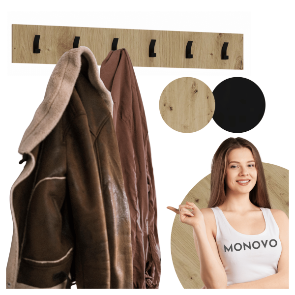 Wieszak Ubraniowy na Ubrania do Przedpokoju Loft Boho Dąb Artisan Czarne Haczyki CLIF W-100 Halmar