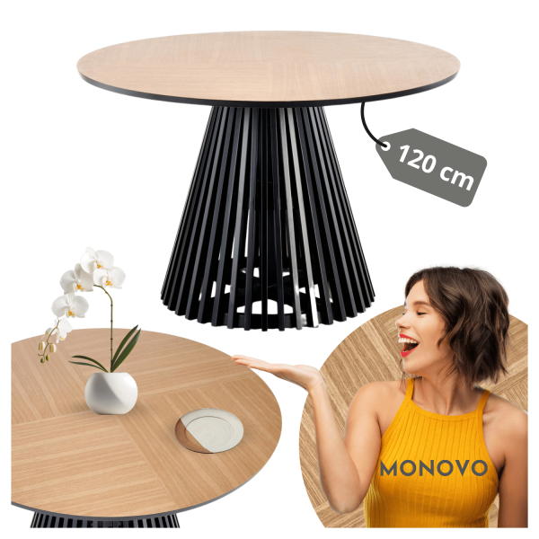 Nowoczesny Stół Okrągły 120 cm do Salonu Jadalni Loft Dąb Naturalny Czarny MIYAKI Halmar