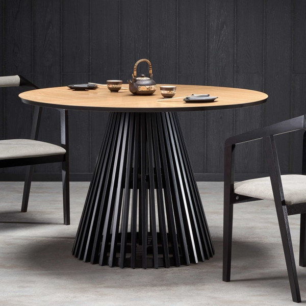 Nowoczesny Stół Okrągły 120 cm do Salonu Jadalni Loft Dąb Naturalny Czarny MIYAKI Halmar