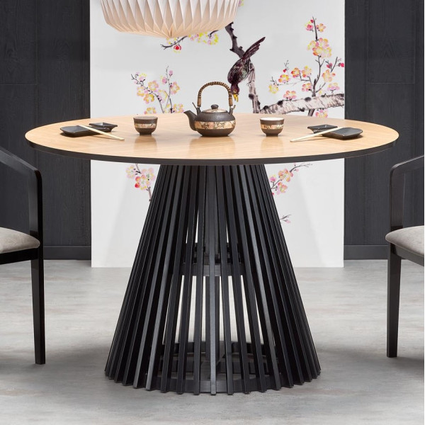 Nowoczesny Stół Okrągły 120 cm do Salonu Jadalni Loft Dąb Naturalny Czarny MIYAKI Halmar
