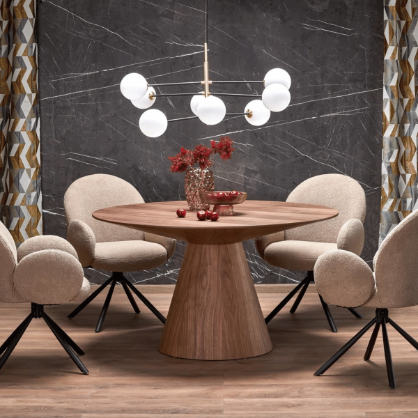 Nowoczesny Stół Okrągły do Salonu Jadalni Loft Boho Orzechowy HENDERSON Halmar