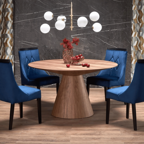 Nowoczesny Stół Okrągły do Salonu Jadalni Loft Boho Orzechowy HENDERSON Halmar