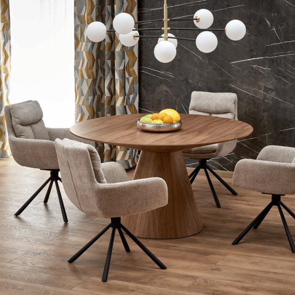 Nowoczesny Stół Okrągły do Salonu Jadalni Loft Boho Orzechowy HENDERSON Halmar