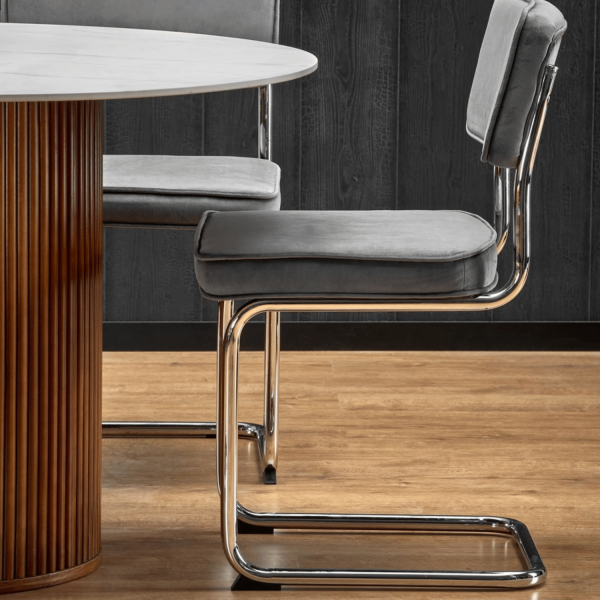 Nowoczesny Stół Okrągły do Salonu Jadalni 120 cm Modern Skandynawski Industrial Biały Marmur Orzechowy BRUNO Halmar