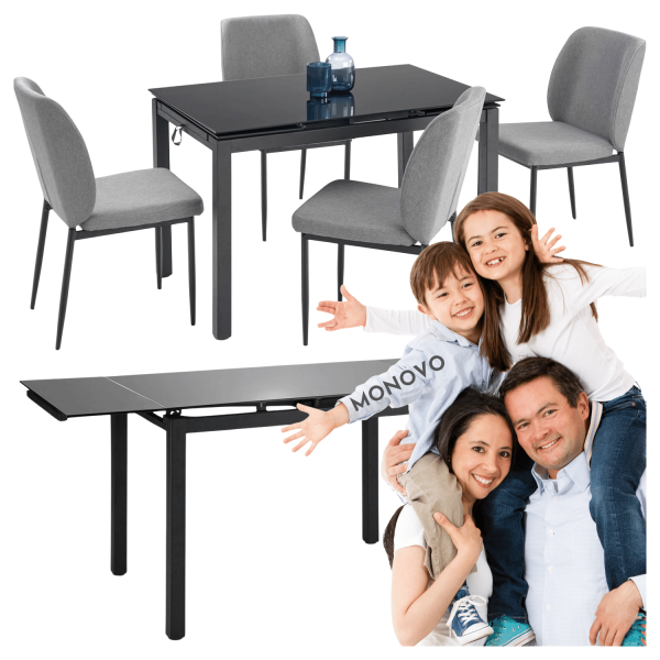 Nowoczesny Zestaw Mebli Stół Rozkładany Szklany 4 Krzesła do Jadalni Kuchni Loft Modern Czarny Popielaty Szary JASPER Halmar