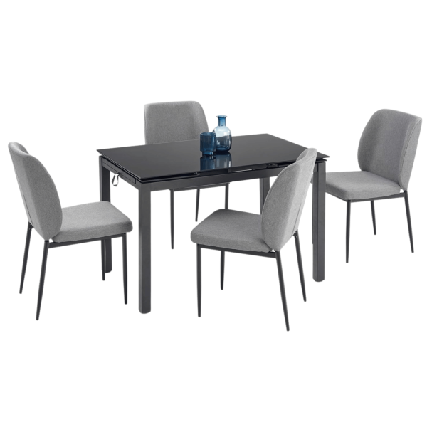 Nowoczesny Zestaw Mebli Stół Rozkładany Szklany 4 Krzesła do Jadalni Kuchni Loft Modern Czarny Popielaty Szary JASPER Halmar