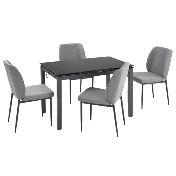 Nowoczesny Zestaw Mebli Stół Rozkładany Szklany 4 Krzesła do Jadalni Kuchni Loft Modern Czarny Popielaty Szary JASPER Halmar