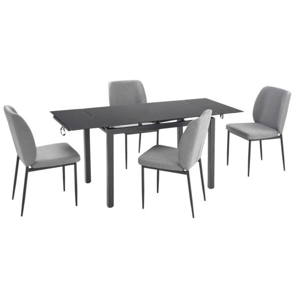 Nowoczesny Zestaw Mebli Stół Rozkładany Szklany 4 Krzesła do Jadalni Kuchni Loft Modern Czarny Popielaty Szary JASPER Halmar