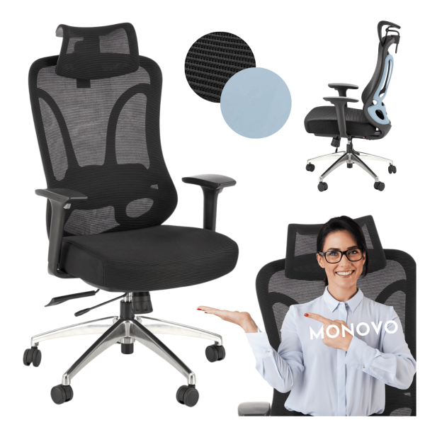 Ergonomiczny Fotel Obrotowy Biurowy do Komputera Modern Czarny Siatka GILBERTO Halmar