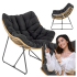Fotel Wypoczynkowy Rattan WHISPER Czarny Tapicerowany Naturalny Halmar
