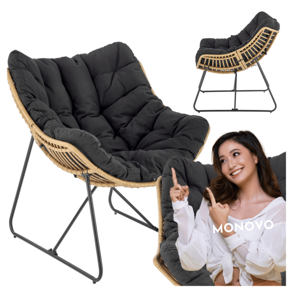 Fotel Wypoczynkowy Rattan WHISPER Czarny Tapicerowany Naturalny Halmar
